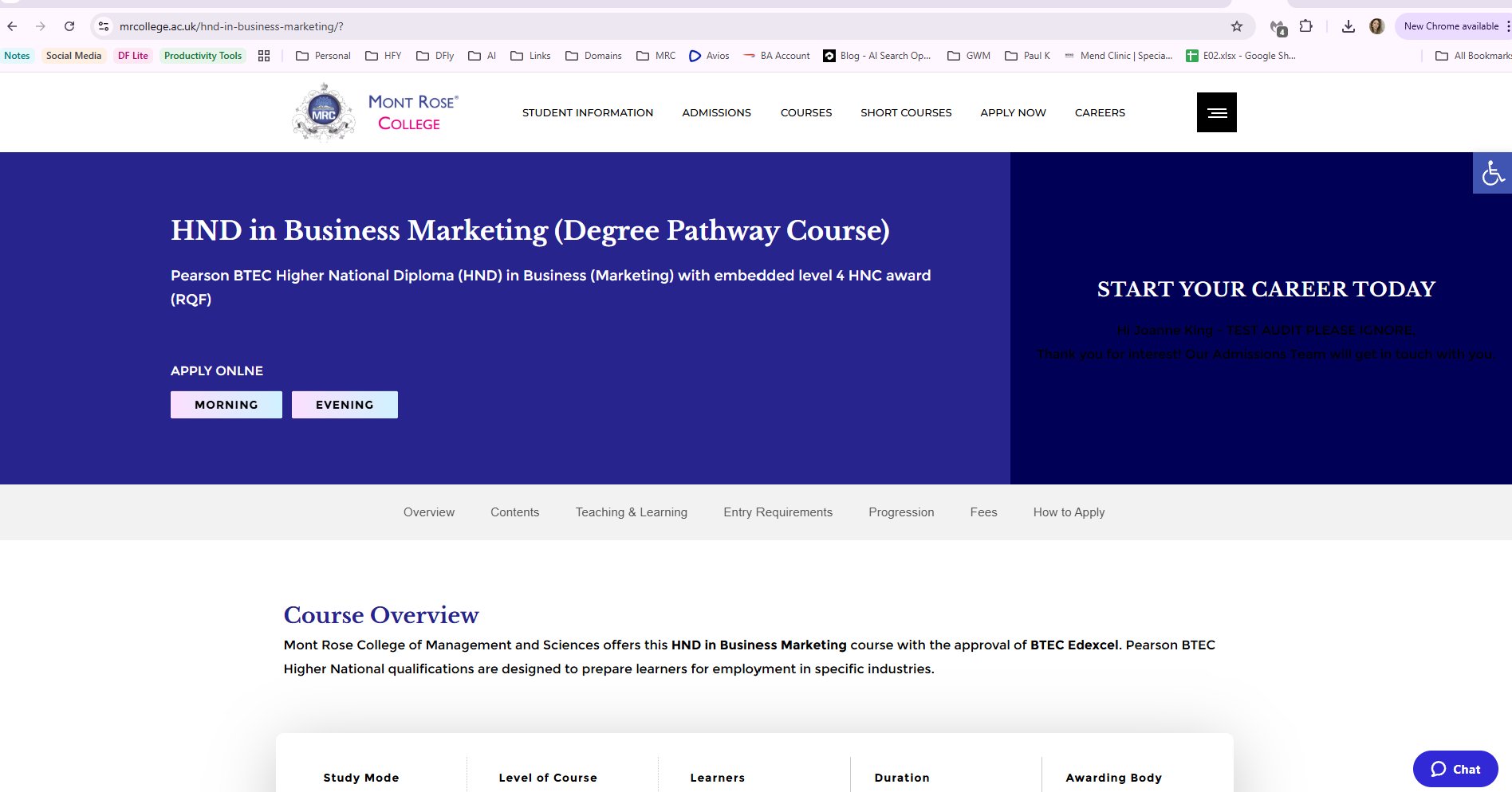Desktop HND Business Marketing - APPLY ONLNE Typo, Pearson Spec