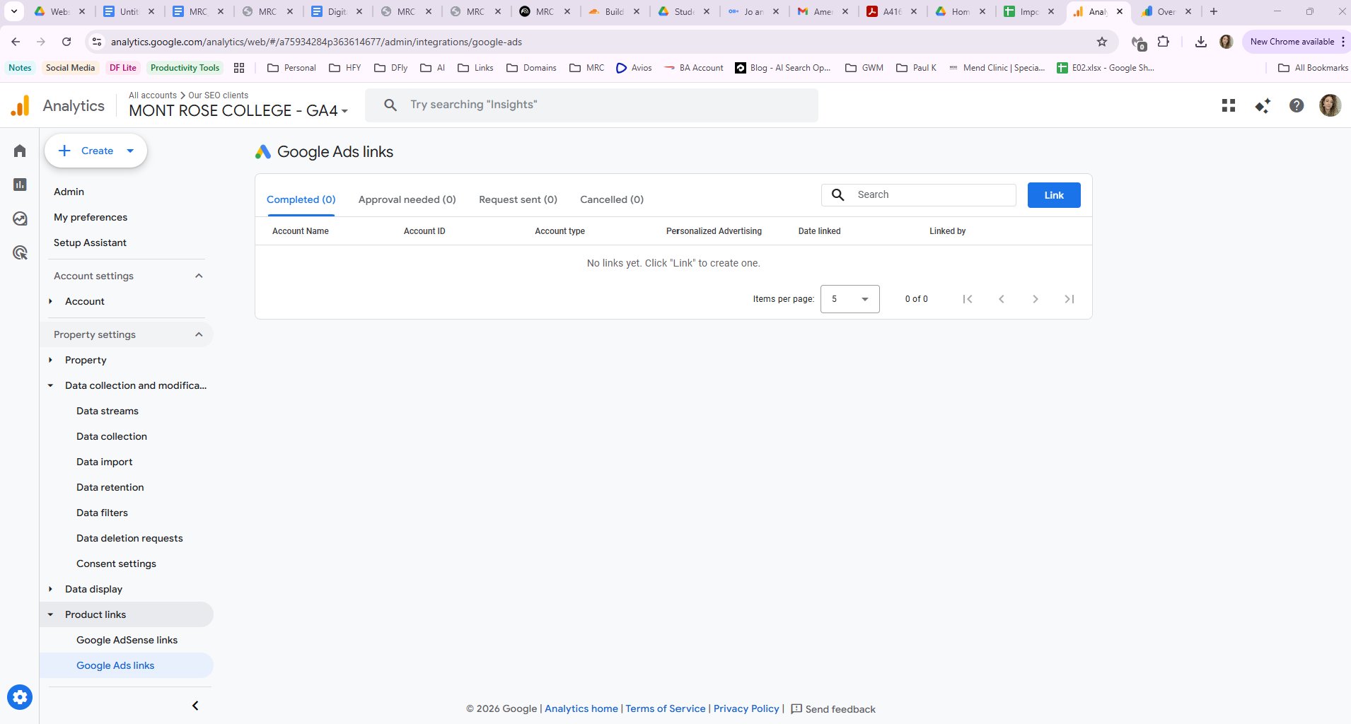 GA4 Google Ads Links - Empty, No Ads Connected