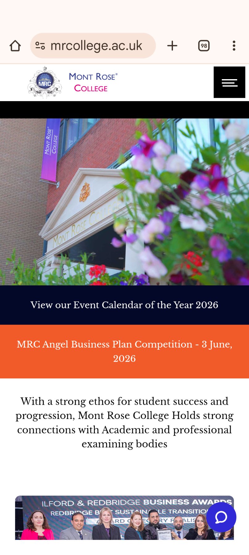 Mobile Homepage - Building Photo, Event Calendar, No Courses